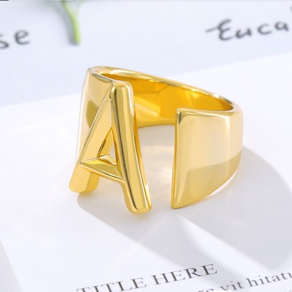 New!! 18k gold plated A-Z Letter Rings Adjustable - Picture 5 of 15